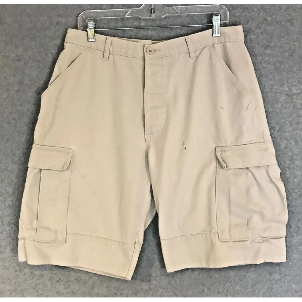 Polo Jeans Co Ralph Lauren Cargo Shorts Mens 33 Khaki Y2K Baggy Button Fly READ